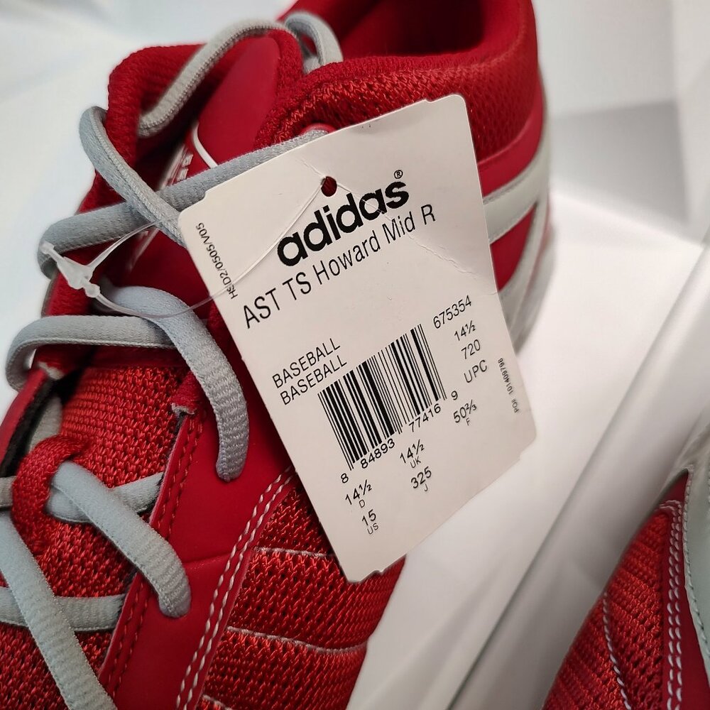 Adidas Mens Baseball Cleat 15 Red Gray AST TR Howard Mid Metal Softball Sport - Picture 7 of 10
